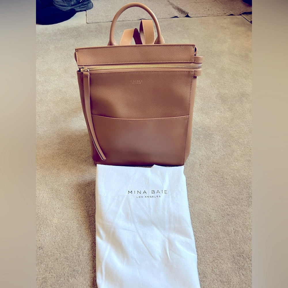 Mina Baie EUC MINI Harper leather backpack (gold hardware, tan leather)